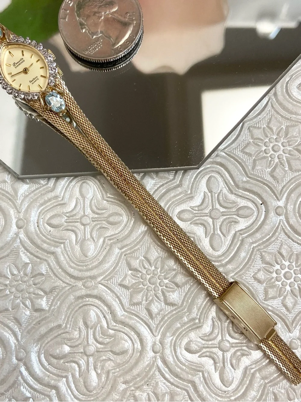 Vintage Deauville Diamond & Blue Topaz Accented Bezel Dainty Cocktail Watch
